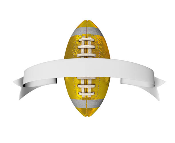 istock Gold Rugby Ball with White Blank Ribbon 2197762433