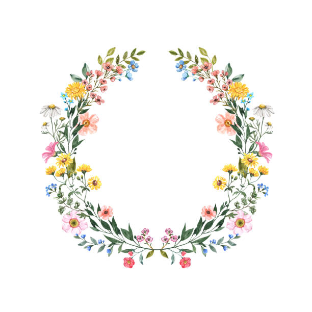 istock Watercolor wildflower frame, colorful floral wreath template. Invitation or card design. Hand painted graphic. 2197765948