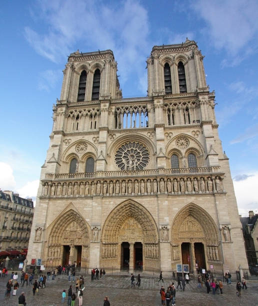 istock Notre dame cathedral against clear blue sky emphasizing grandeur 2197768208