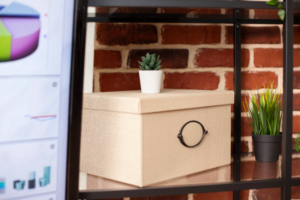 istock Closeup of box placed on office cabinet 2197769680