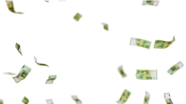istock Many EURO 100 dollars bill falling from the sky, transparent background 2197779613