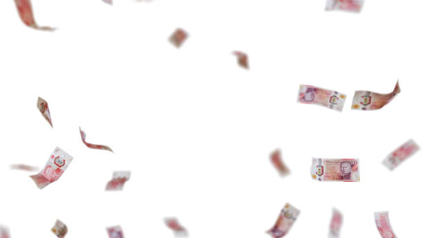 Many GBP Pound sterling 50 dollars bill falling from the sky, transparent background Many GBP Pound sterling 50 dollars bill falling from the sky, transparent background, Rich british falling pounds stock pictures, royalty-free photos & images