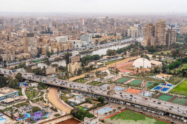 Panorama of Cairo cityscape taken during the sunset from the famous Cairo tower, Cairo, Egypt