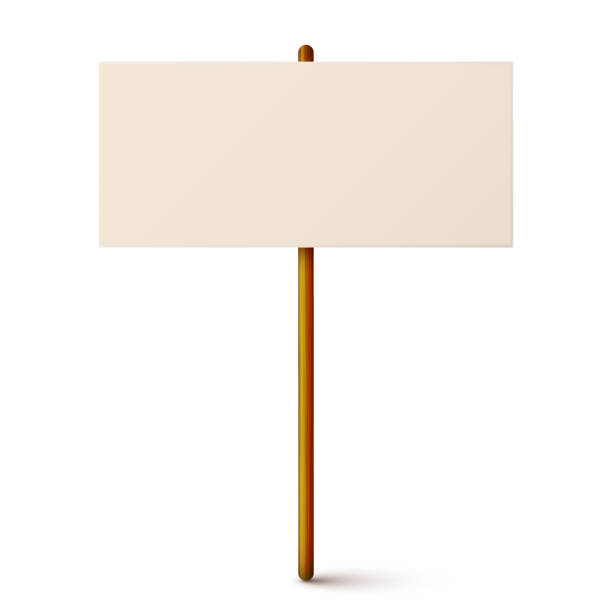 istock Blank colorful protest sign with wooden holder. Demonstration banner. Strike action cardboard placard mockup. Social advertisement. Vector illustration 2197781722