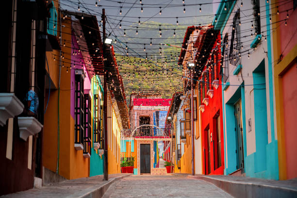 Cityscape of Colorful. Colorful town of La Guaira, near Caracas, Venezuela. Colorful buildings in a narrow street.