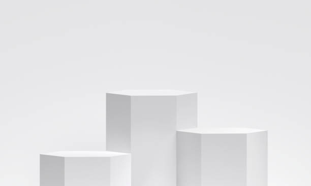 istock White product display podium in studio room, for display presentation 2197783998
