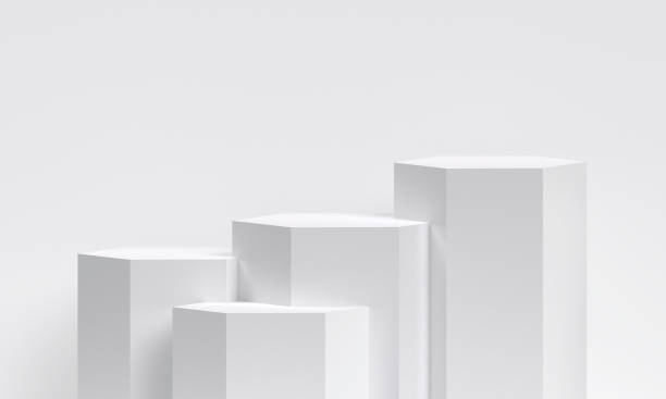 istock White product display podium in studio room, for display presentation 2197784011