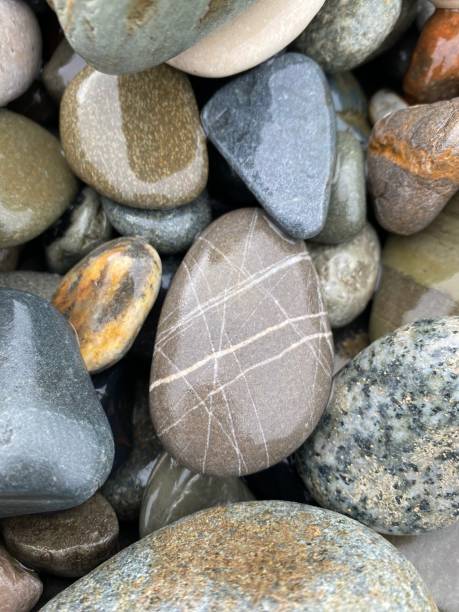 istock Wet beach pebble close-up. Beach pebbles texture. Natural stone background. 2197793358