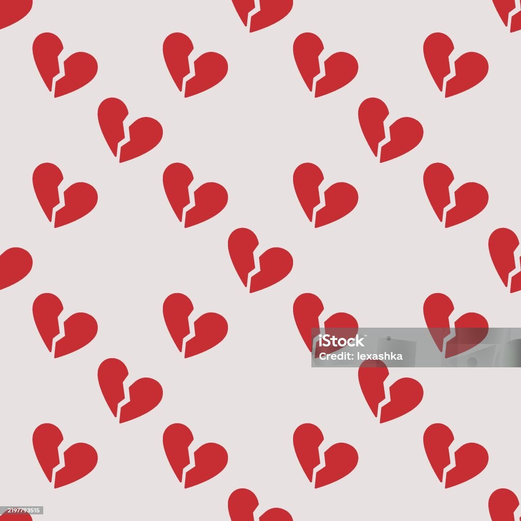 Heartbreeak Pattern Broken Red Heart Seamless Pattern Vector Heartbreak Background Stock ...