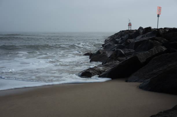 Foggy morning during winter at the beach