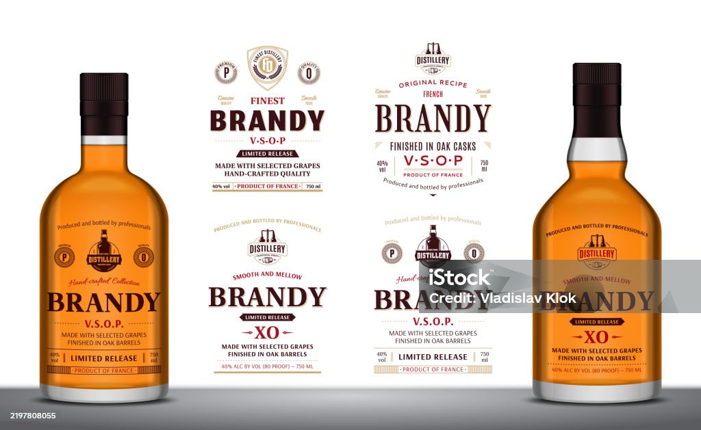 Image With Labels Vector Brandy Labels And Bottle Mockups Stock Illustration - Download ...