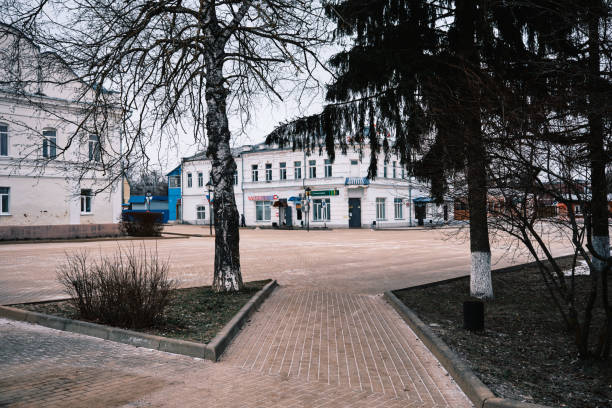 Mosalsk, Russia - February 5, 2025:Mosalsk, Russia - February 5, 2025: Pedestrian zone in the center of Mosalsk