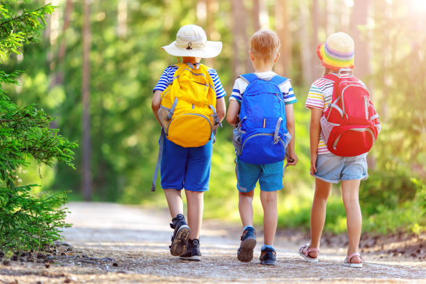 istock Three children walking along a path in a summer forest. 2197811735