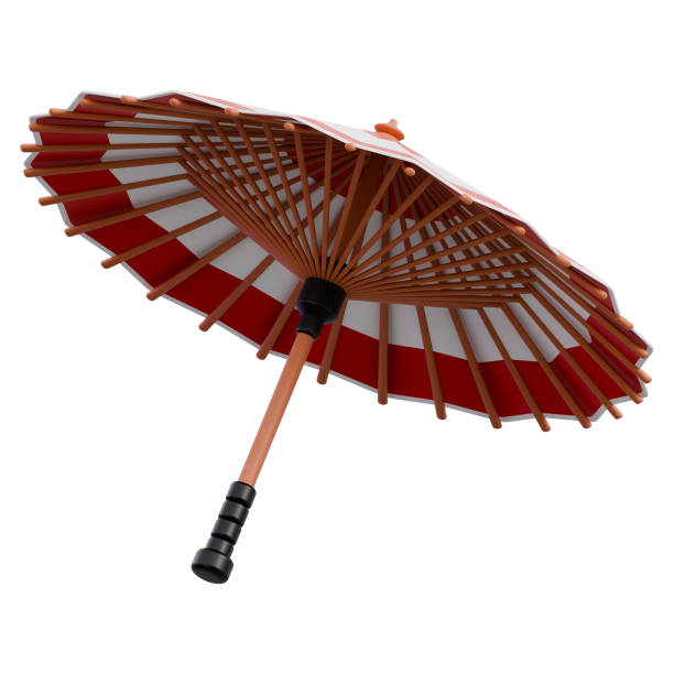 Asian woman wear a traditional dress costume holding red fan and umbrella on hand to celebrate on Chinese festival.