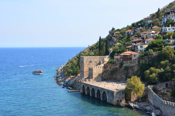 istock Coastal Castle Town mediterranean sea horizon line 2197813481