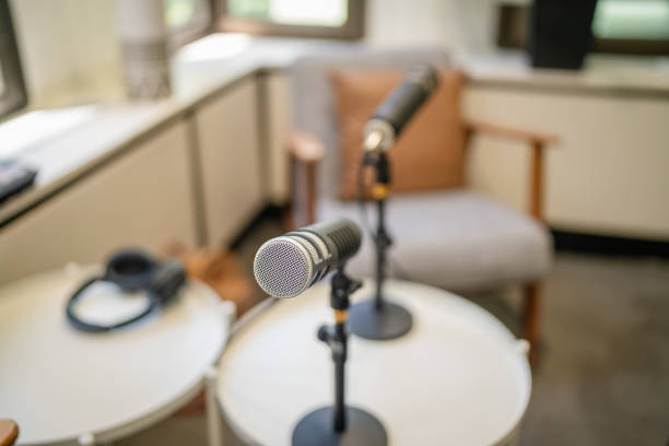 istock Cozy recording space in Sydney featuring microphones and comfortable seating for interviews or podcasts 2197815809