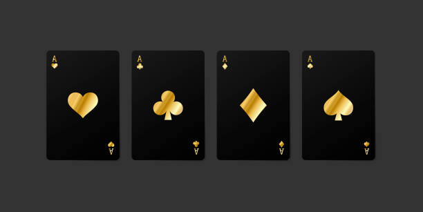 istock Four golden black races playing card suits. Hearts, spades, diamonds, suit cards. 2197820117