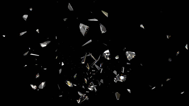 Shattered Glass Fragments on Black Background