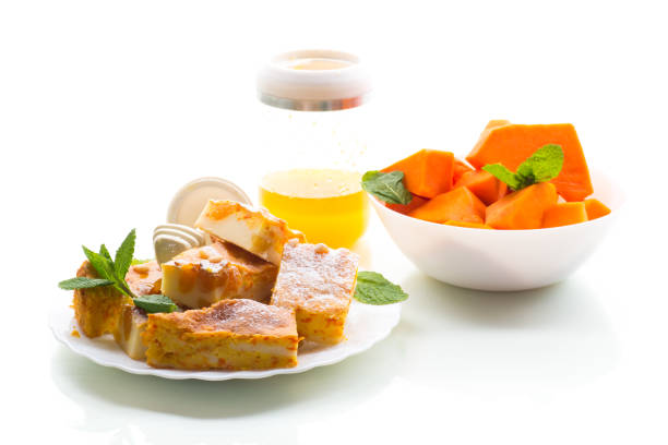 Homemade Cottage Cheese Casserole with Pumpkin,isolated on white background