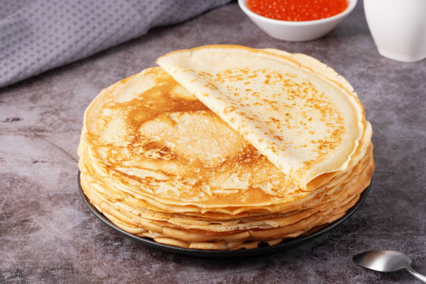 istock Freshly baked pancakes with red caviar 2197859205