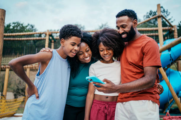 Family taking selfie in the hotel playground