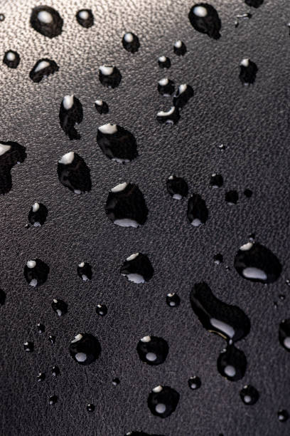 istock natural leather dyed black in water droplets 2197863375
