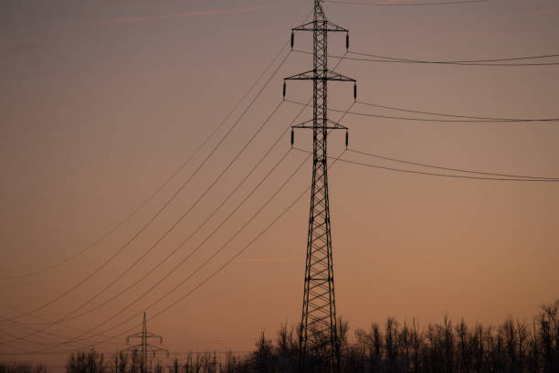 istock A sunset landscape with silhouetted trees and a power pole, calm vibe 2197872281