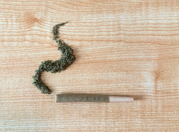 istock Rolled marijuanna flower joint on top of a table, pre roll 2197873920