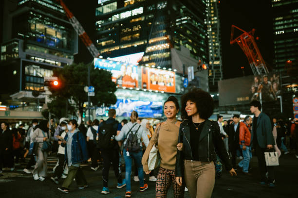 Young female friends visiting Tokyo