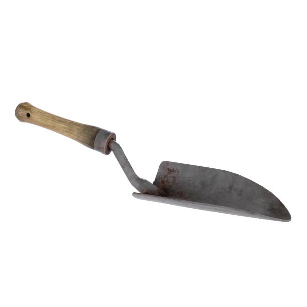istock Gardening tool with curved blade and wooden handle for planting 2197877713