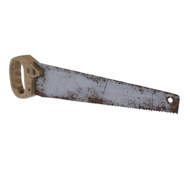 istock Old hand saw resting on a plain background with wear marks 2197878183