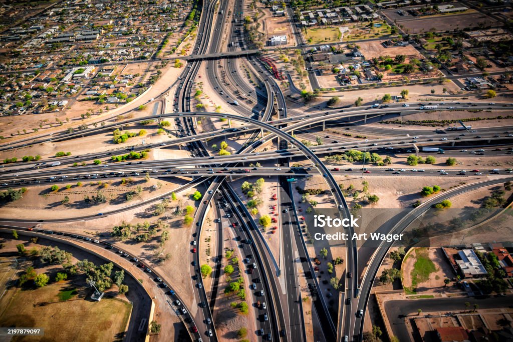 Freways With Rails Phoenix Area Freeway Interchange Stock Photo - Download Image Now ...