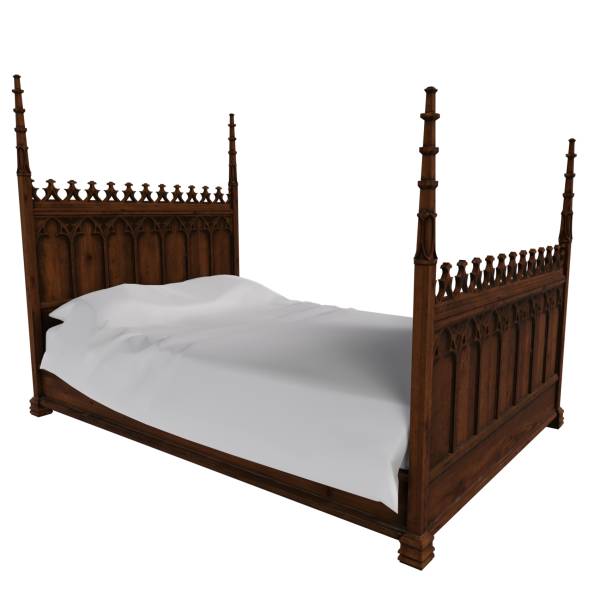 istock Elegant wooden canopy bed with intricate detailing in a serene setting 2197879361