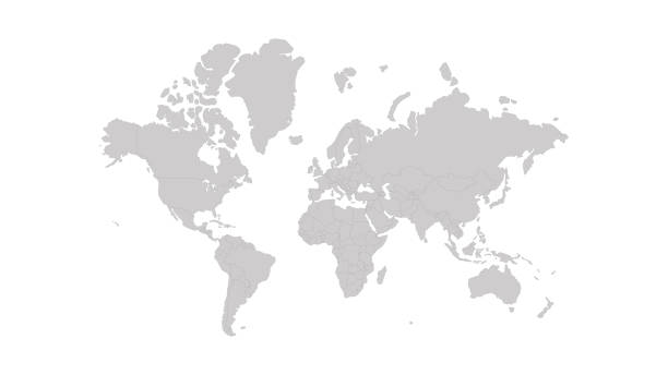 istock World Map in grey white colors. Grayscale all Earth continent isolated on white background for website, education, travel. Minimalist flat background for project and illustration. 2197885212