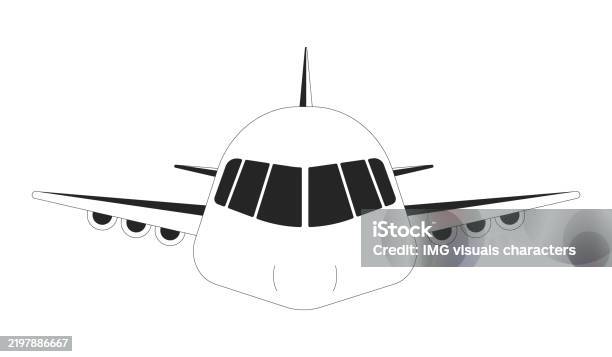 Simple Plane Front View Airplane Front View Black And White 2d Line Object Stock Illustration ...