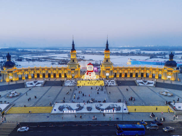 Harbin Music Park snowman at night