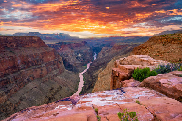 Experience the breathtaking view from Toroweap Overlook at the North Rim of the Grand Canyon, capturing the dramatic cliffs, rugged landscape, and the winding Colorado River at sunset. This stunning scene highlights the canyon’s depth, beauty, and natural wonder. Toroweap is a very remote location and very challenging to get to.