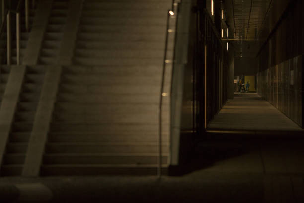 istock Stairs located in a dimly lit interior space of a building environment 2197899314