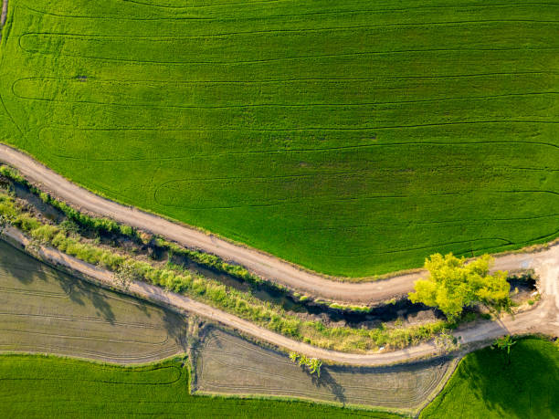 istock Top down view of field in countryside. 2197901173