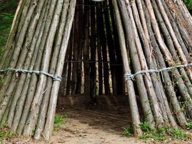 istock Wooden tent teepee in the forest 2197903146