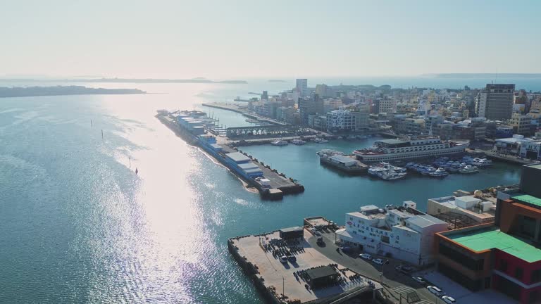 Aerial 4K footage of Magong city in the Penghu island of Taiwan. It is the capital city of Penghu with rich history.