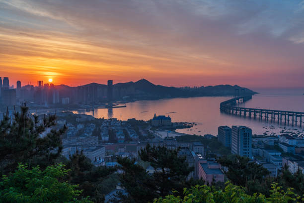 istock Overlooking sunrise of seaside view in Dalian 2197913827