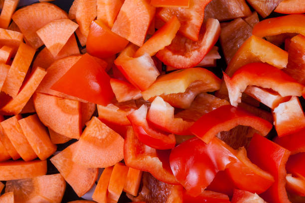 chopped red pepper and carrot salad. close-up