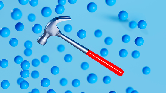 Blue Hammer And Spheres Problem Solving Concept Stock Photo - Download ...
