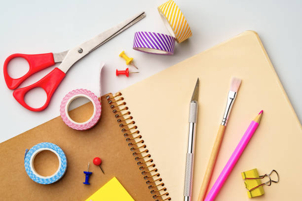 istock Crafting tools and supplies arranged on a workspace for creative projects and organization 2197915429