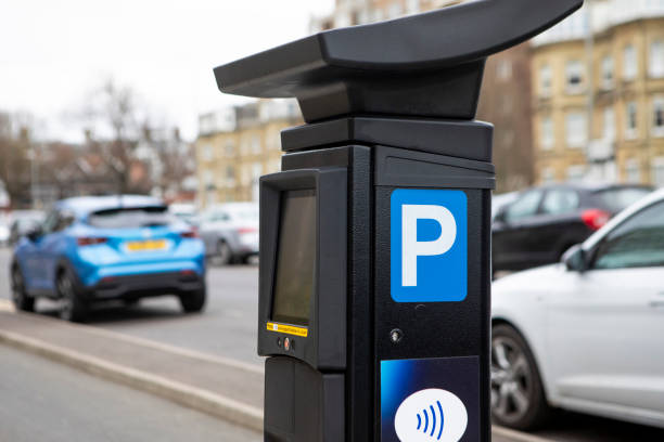 istock Solar powered parking meter on a city street 2197916287