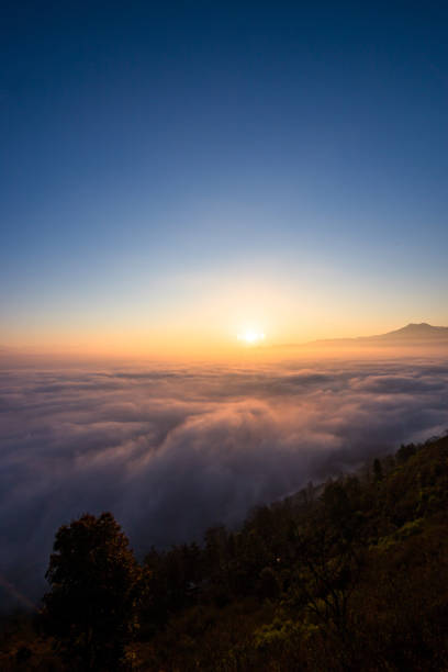 Gloomy Sunrise over the Mountain in Kathmandu, Nepal.