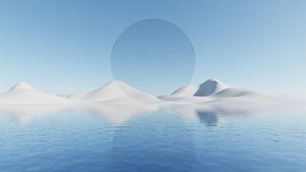istock 3d illustration of abstract minimal geometry background, geometric architectural with glass design on water surface 2197919660