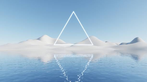 istock 3d illustration of abstract minimal geometry background, geometric architectural with triangle design on water surface 2197919661