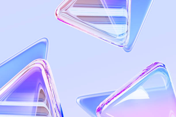 istock Abstract glass 3d background wallpaper with crystal and plastic triangle plates render. Iridescent transparent triangular shapes with rainbow light flare effect, holographic gradient 2197921519
